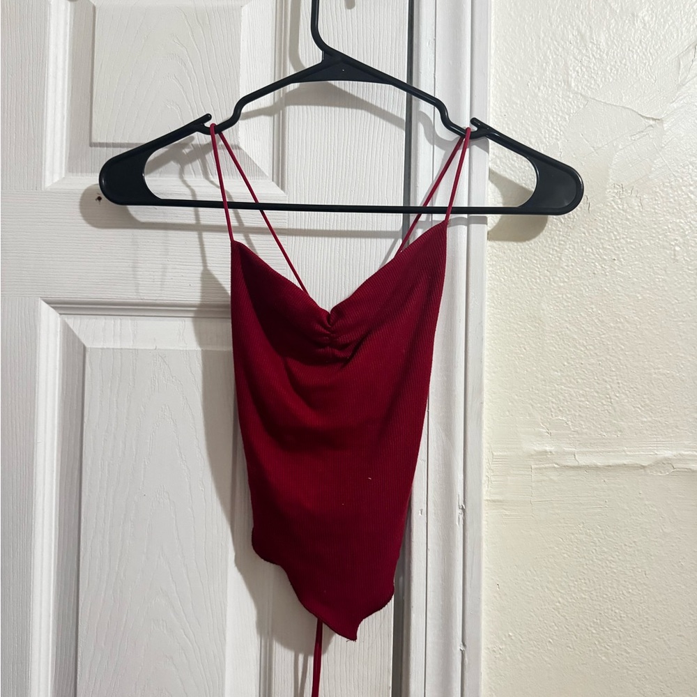 SHEIN Red Ruched Camisole with a backless tie up